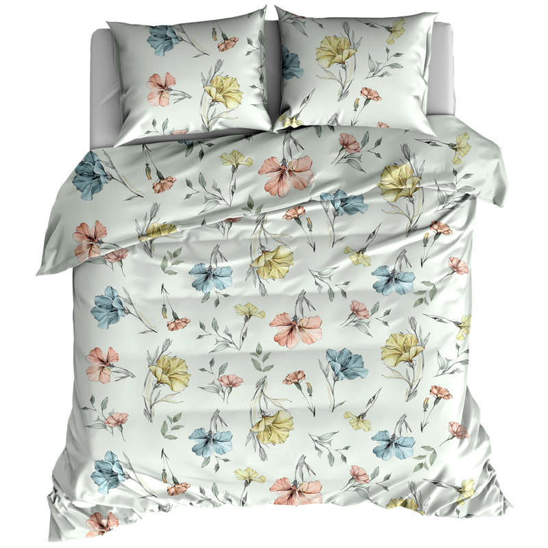 Pościel flanelowa Kolorowe kwiaty w mięcie 160x200