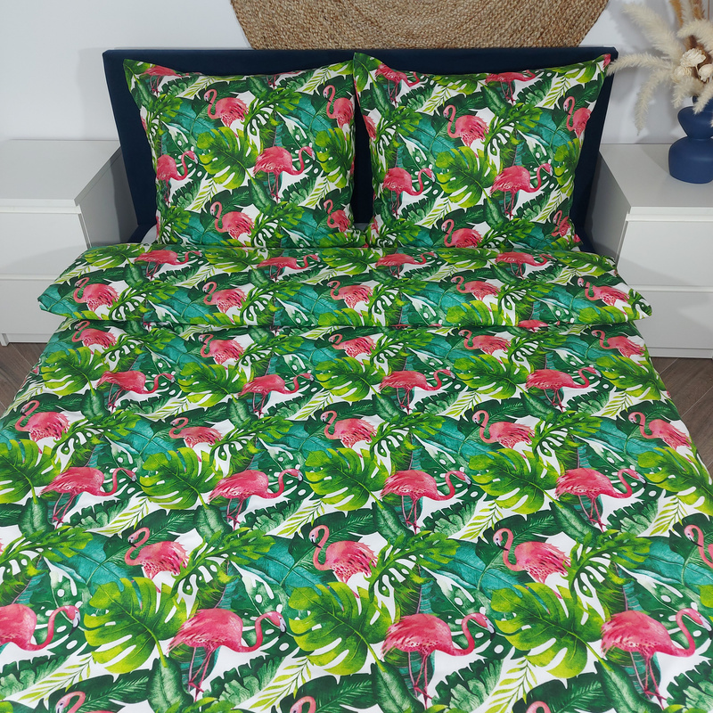 Pościel bawełniana Flamingi liście 160x200