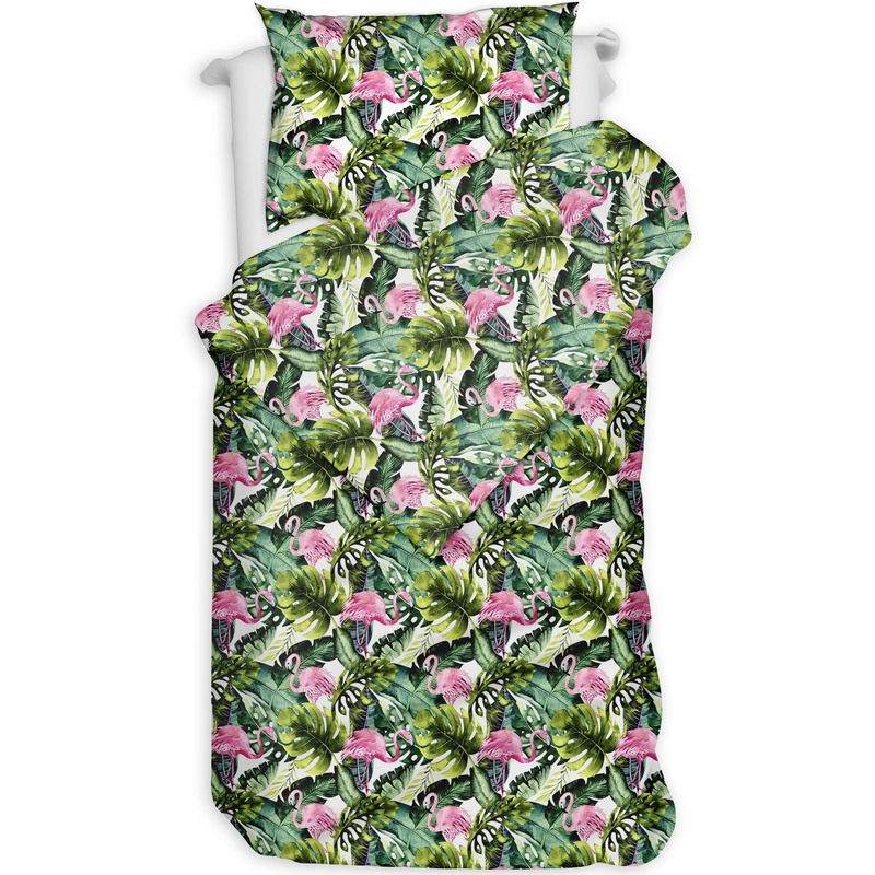 Pościel bawełniana Flamingi liście 140x200