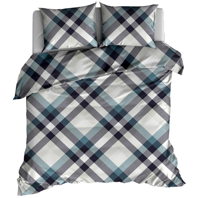 Pościel flanelowa Krata retro niebiewska 160x200