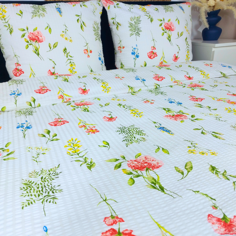 Pościel z kory Łąka na bieli 160x200