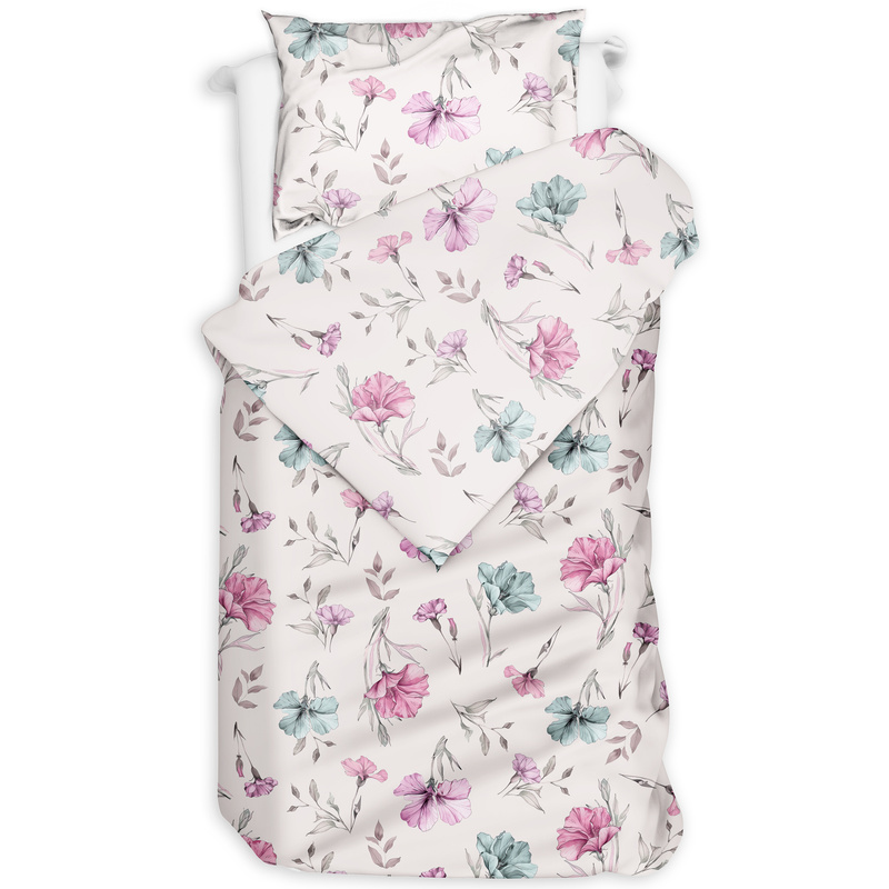 Pościel flanelowa Kolorowe kwiaty w różu 140x200
