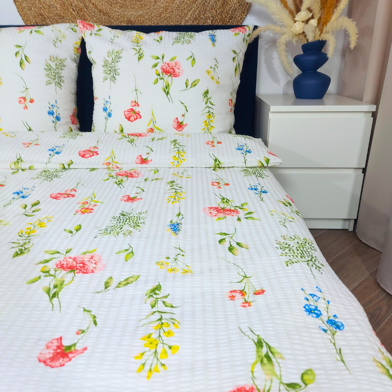 Pościel z kory Łąka na bieli 160x200