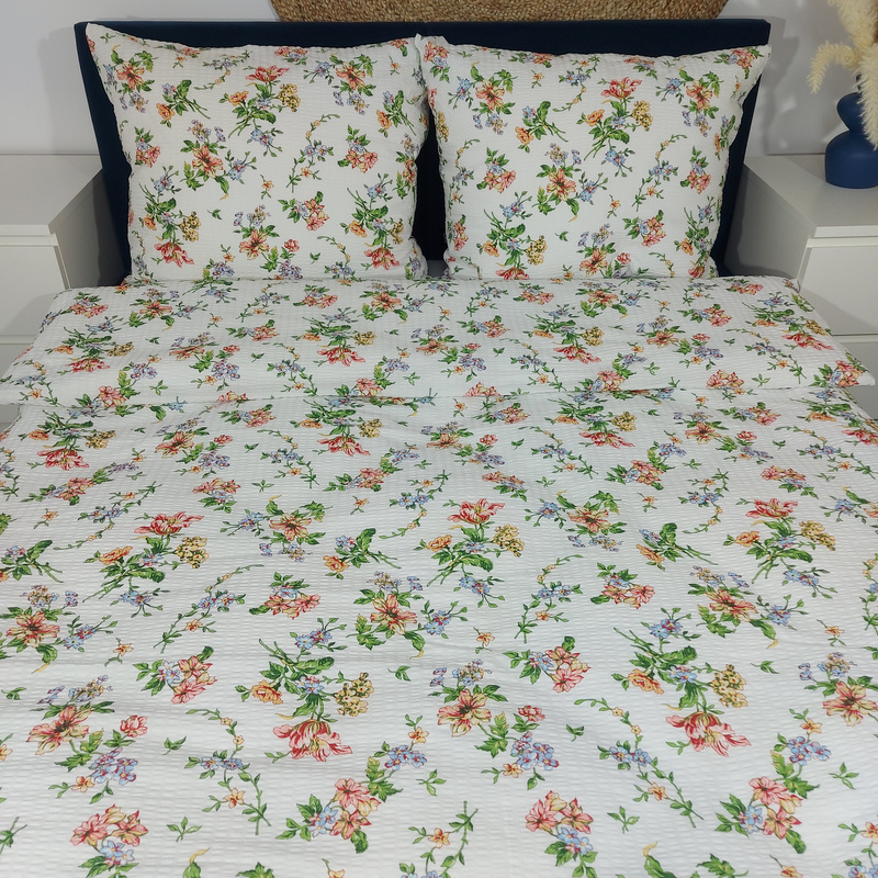 Pościel z kory Letni ogród w bieli 200x220