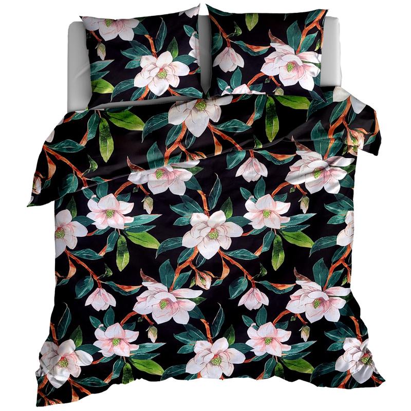 Pościel bawełniana Magnolia czarna 160x200