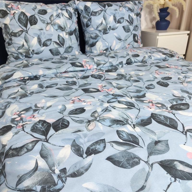 Pościel flanelowa Florystyka niebieska 140x200