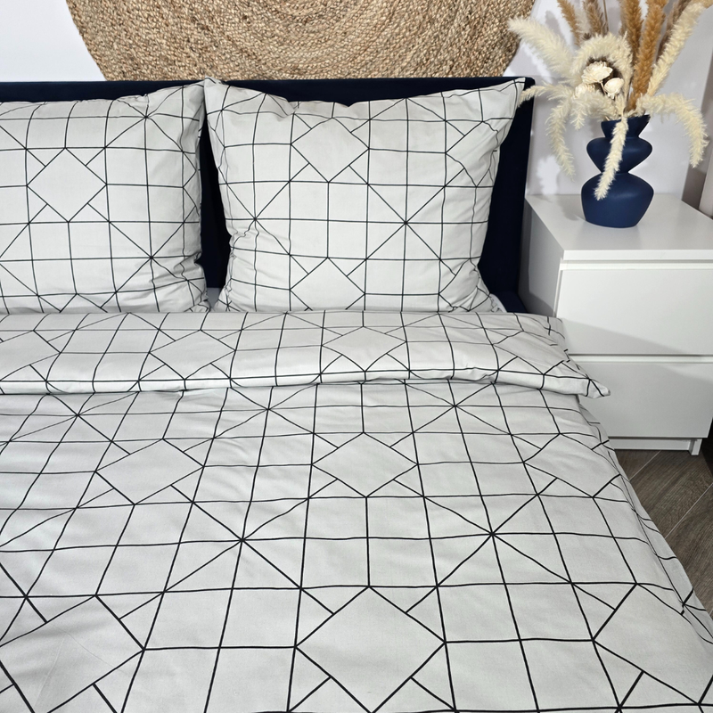 Pościel bawełniana Szara siatka 220x200