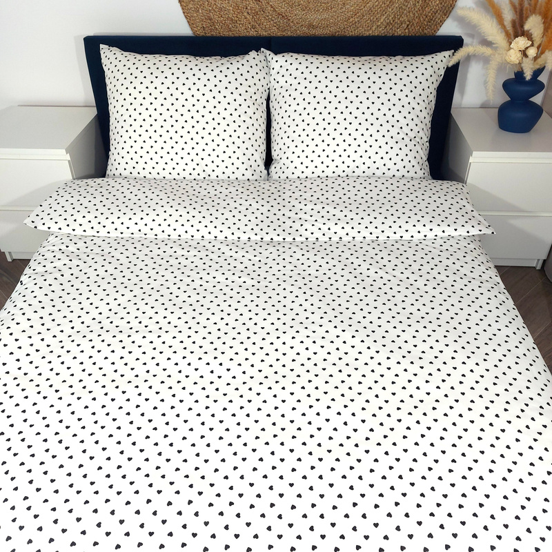 Pościel bawełniana Serduszka czarne 160x200