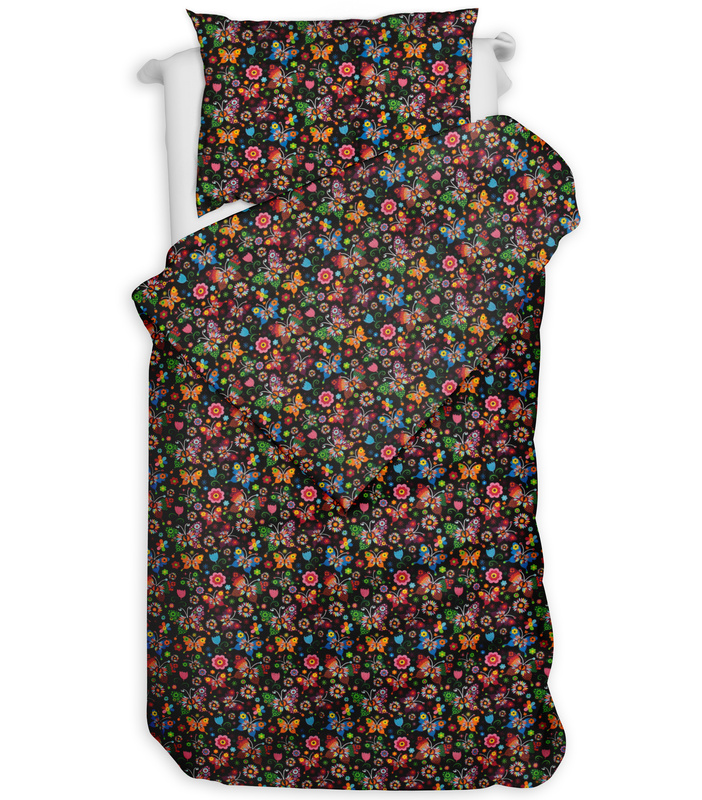 Pościel bawełniana Czarne motylki łowickie 140x200