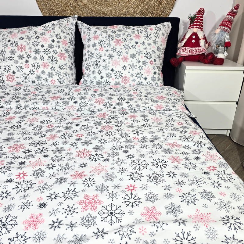 Pościel bawełniana Śnieżynki czerwone 140x200