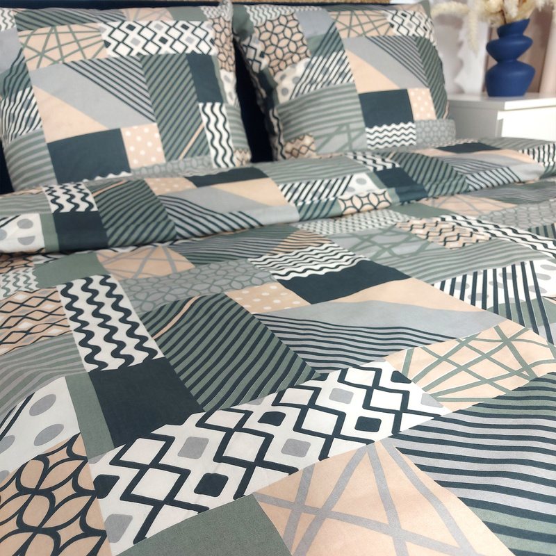 Pościel bawełniana Patchwork oliwka 150x200