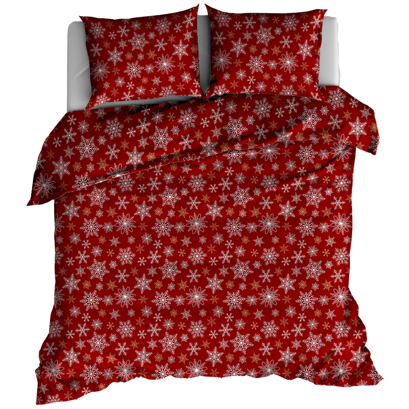 Pościel bawełniana Płatki śniegu w czerwieni 150x200
