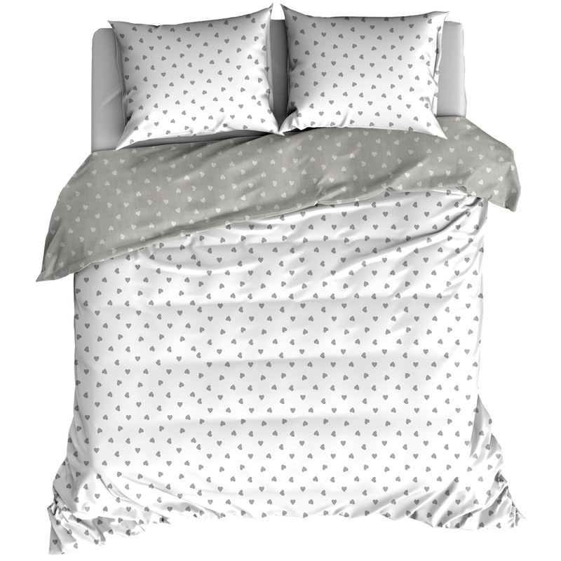 Pościel bawełniana Serduszka szare 150x200