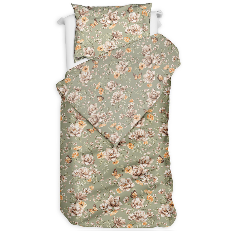 Pościel bawełniana Kwiaty oliwka 140x200