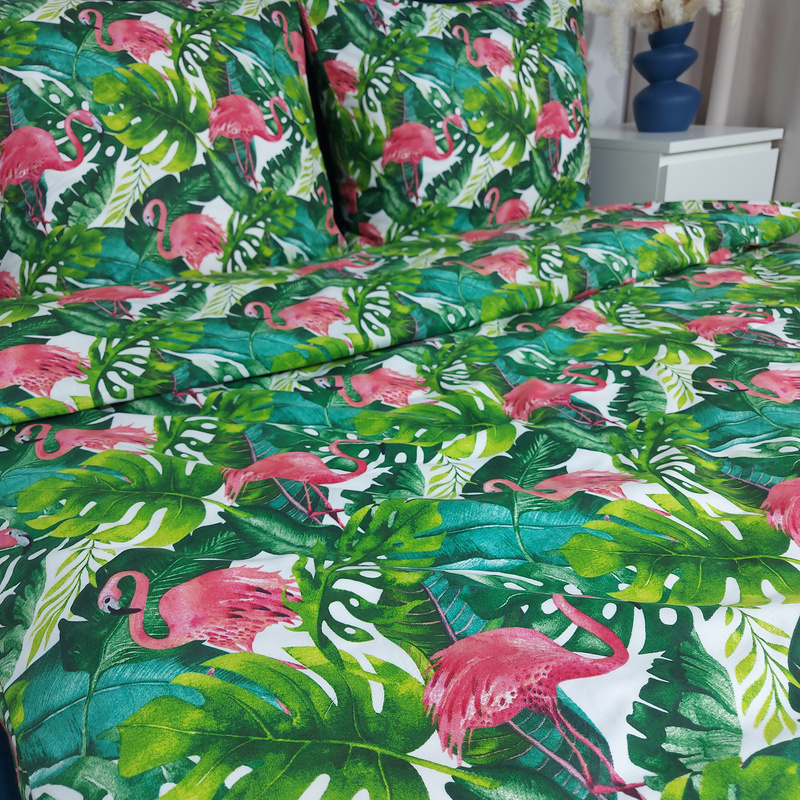 Pościel bawełniana Flamingi liście 160x200