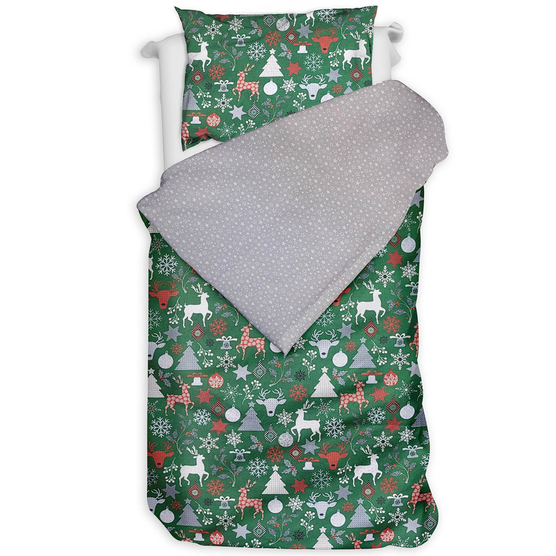 Pościel bawełniana Renifery zielone 135x200