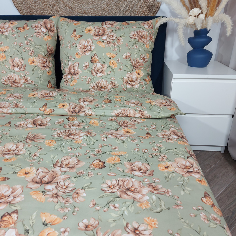 Pościel bawełniana Kwiaty oliwka 150x200