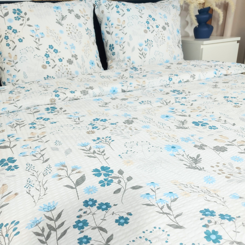 Pościel z kory Słowiańskie kwiaty błękit 140x200
