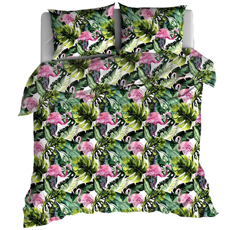 Pościel bawełniana Flamingi liście 150x200