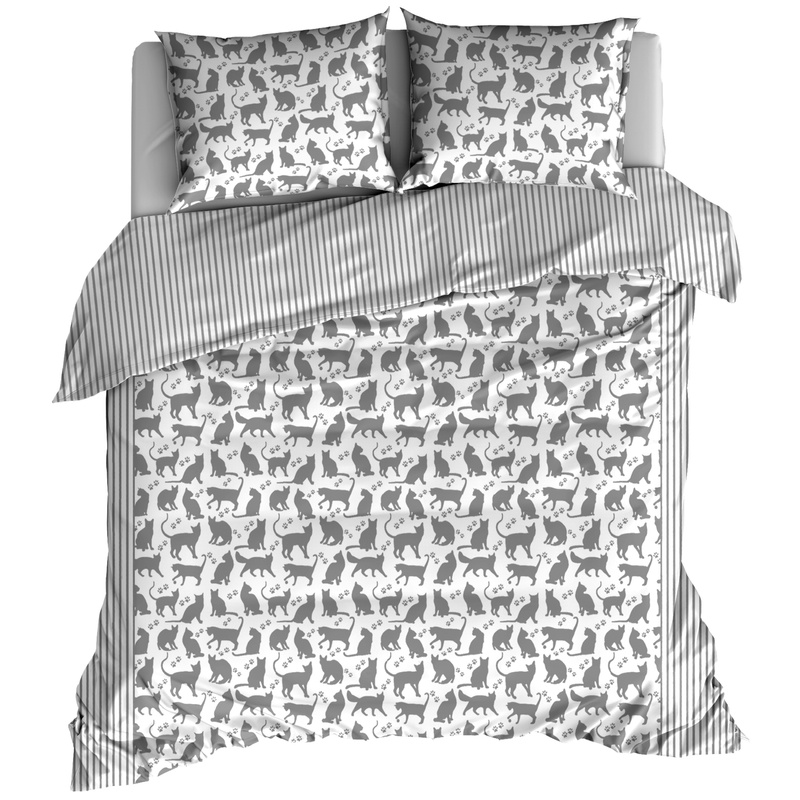 Pościel bawełniana Szare koty na bieli 180x200