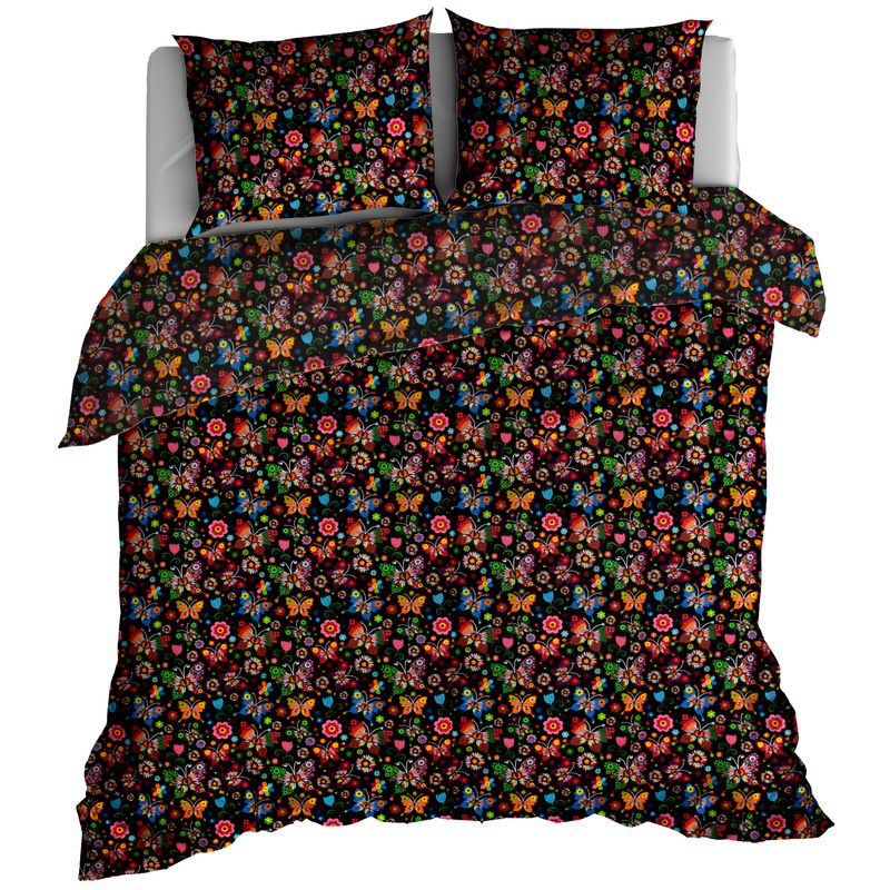 Pościel bawełniana Czarne motylki łowickie 150x200