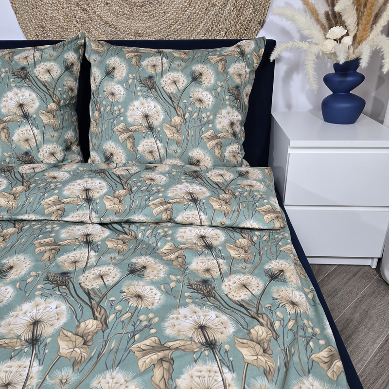 Pościel bawełniana Dmuchawce szałwia 150x200