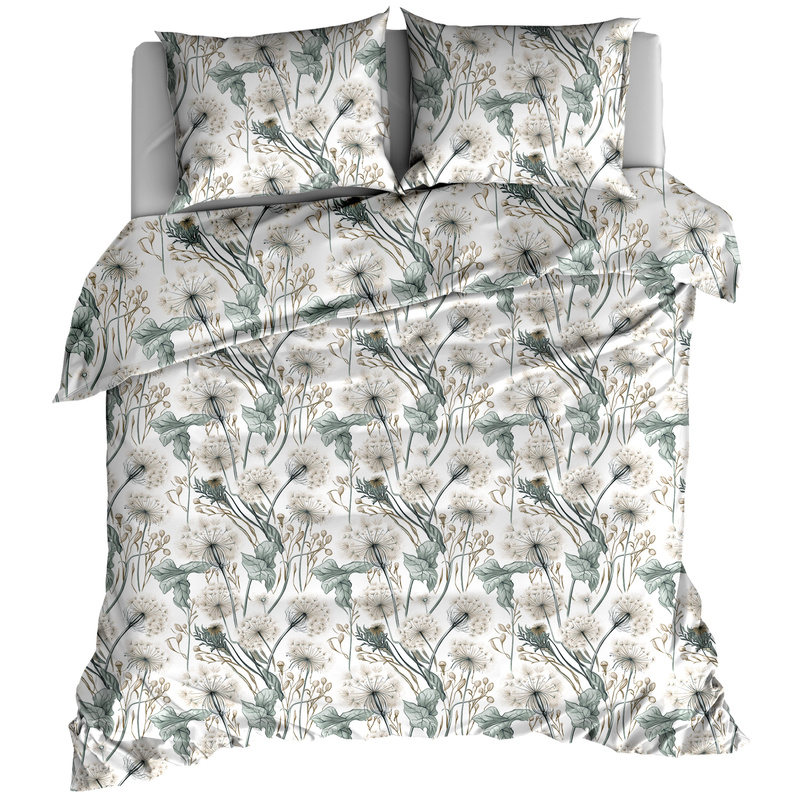 Pościel bawełniana Dmuchawce szałwia na bieli 200x200