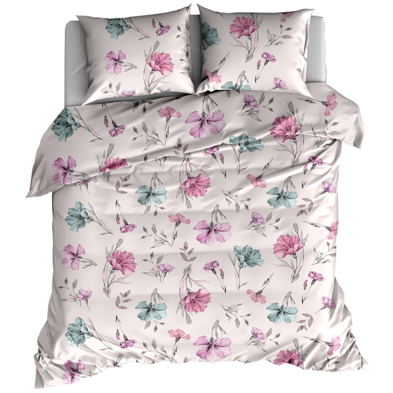 Pościel flanelowa Kolorowe kwiaty w różu 160x200