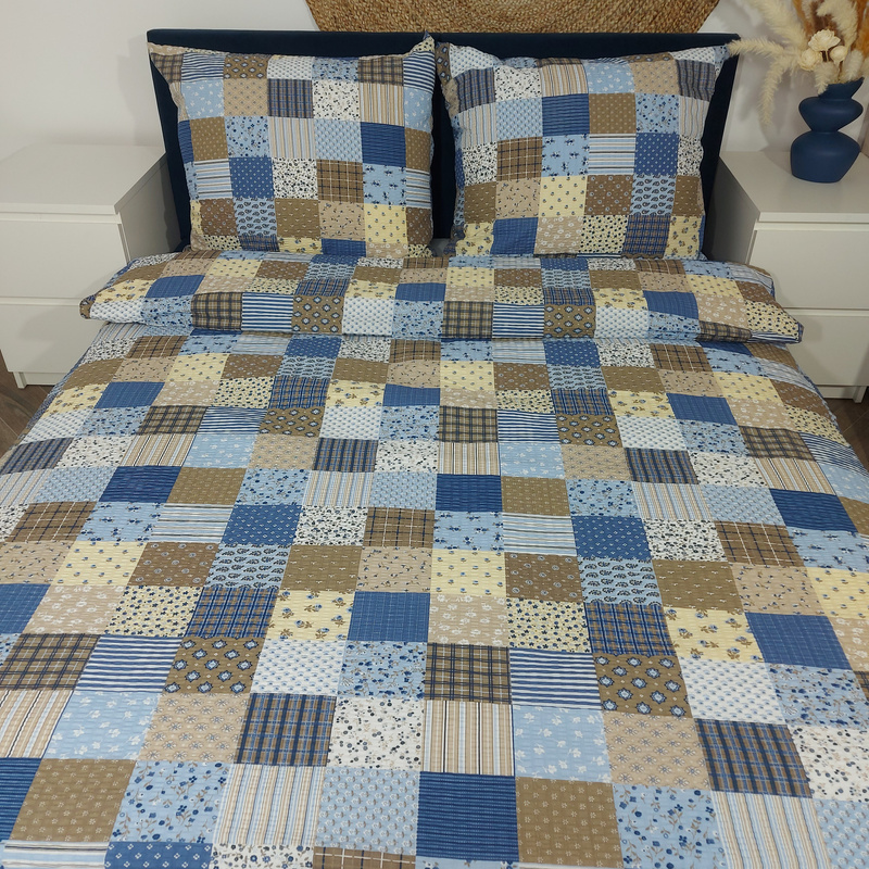 Pościel z kory Patchwork niebieski 140x200