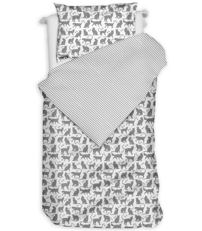 Pościel bawełniana Szare koty na bieli 140x200