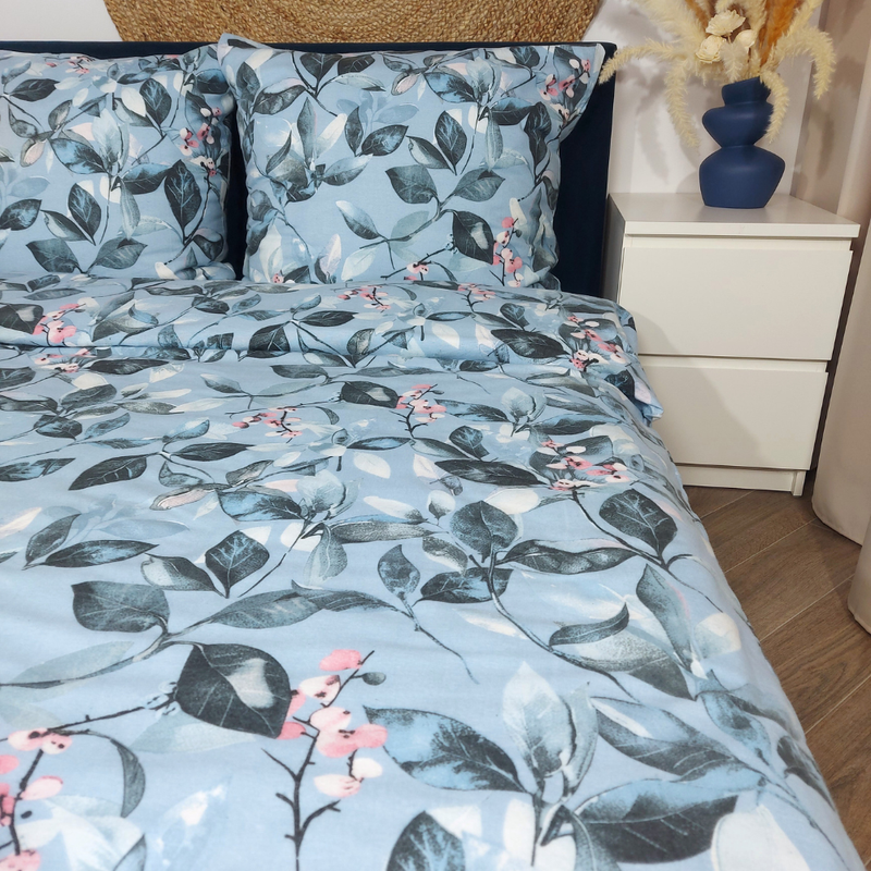 Pościel flanelowa Florystyka niebieska 160x200