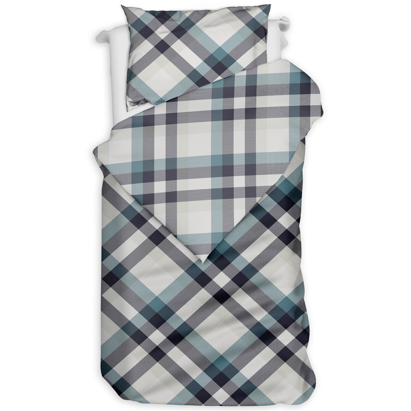 Pościel flanelowa Krata retro niebieska 140x200