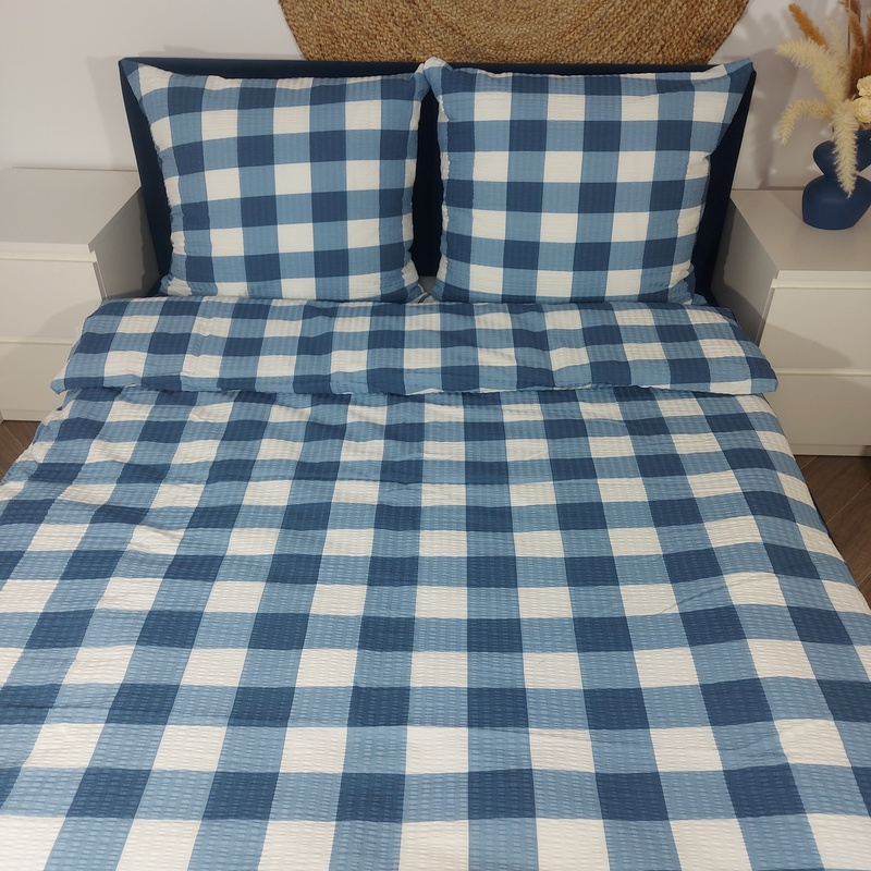 Pościel z kory Krata niebieska 160x200