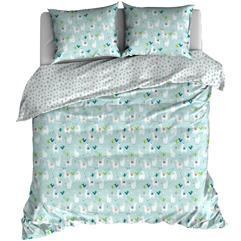 Pościel bawełniana Lama miętowa 150x200