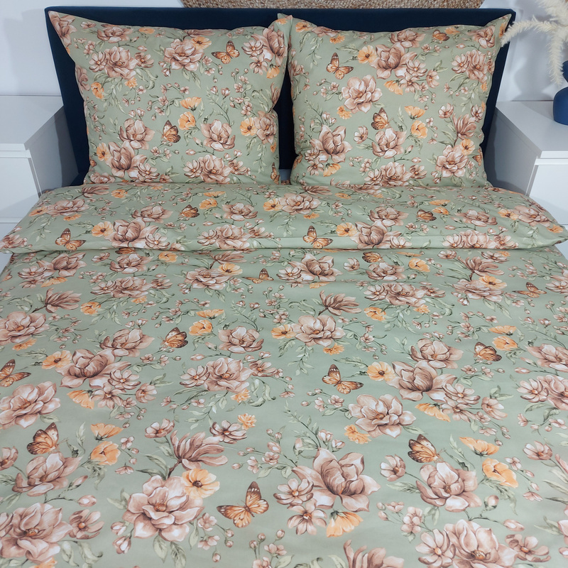 Pościel bawełniana Kwiaty oliwka 220x200