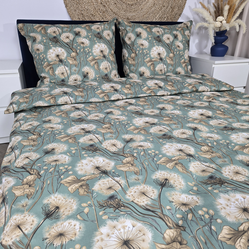 Pościel bawełniana Dmuchawce szałwia 160x200