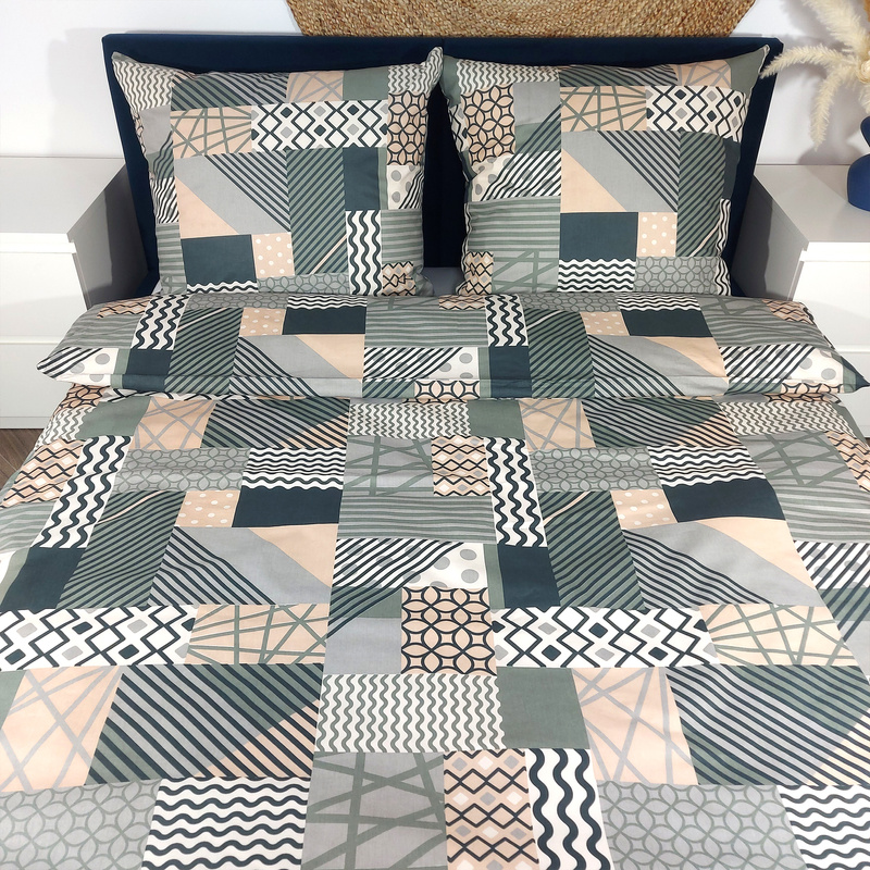 Pościel bawełniana Patchwork oliwka  135x200