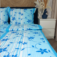 Pościel z kory Niebieskie kwiaty paski 160x200