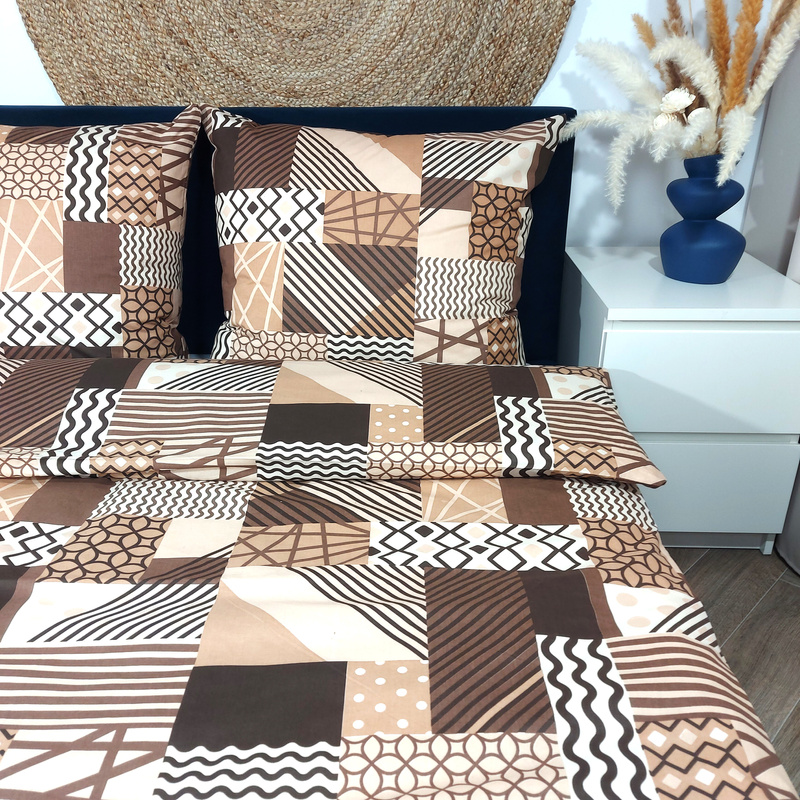 Pościel bawełniana Patchwork brąz 135x200