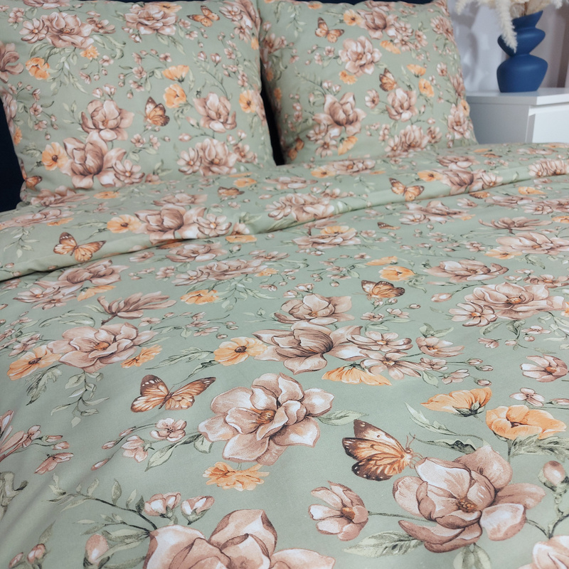 Pościel bawełniana Kwiaty oliwka 180x200