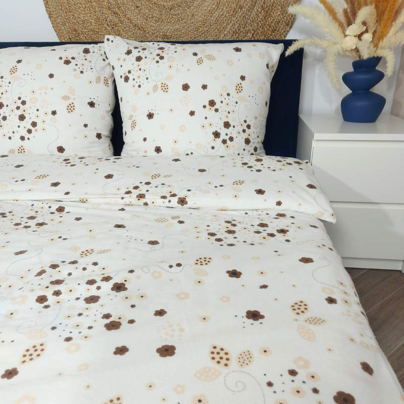 Pościel flanelowa Kwiaty w beżu 160x200