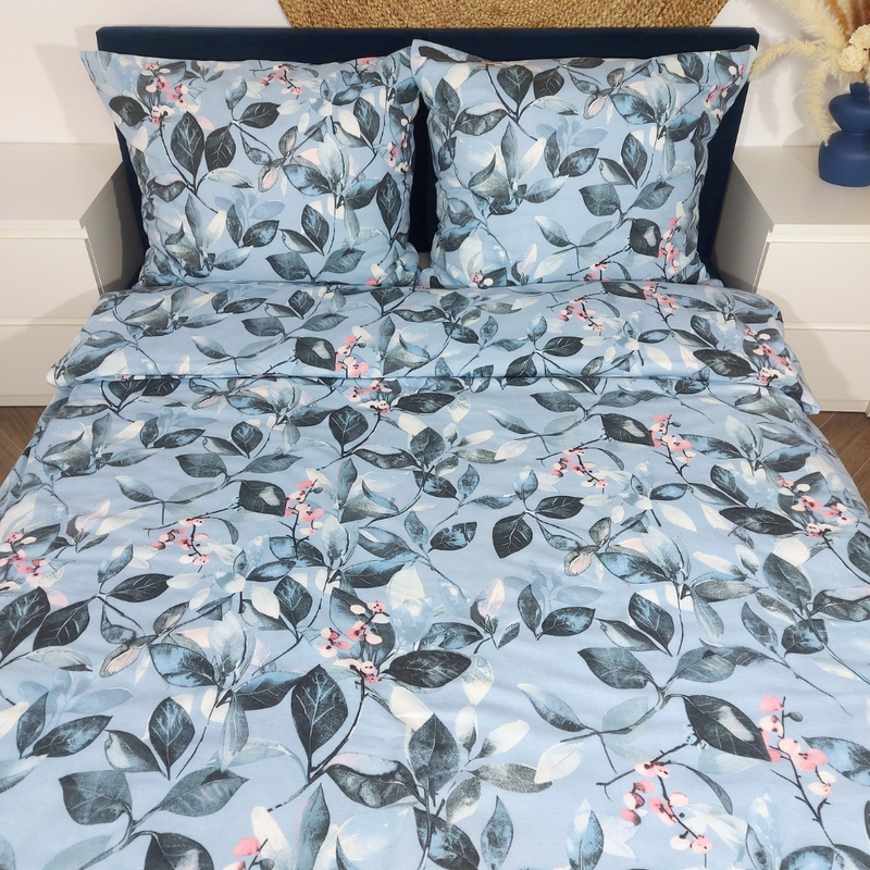 Pościel flanelowa Florystyka niebieska 160x200