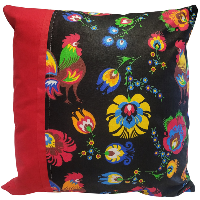 Poszewka z listewką Koguty czarne 40x40