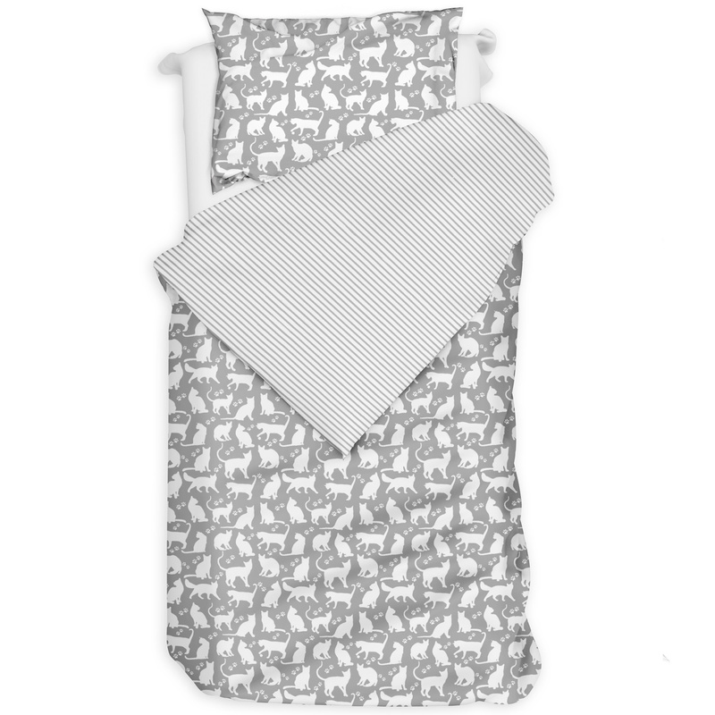 Pościel bawełniana Białe koty na szarym 140x200