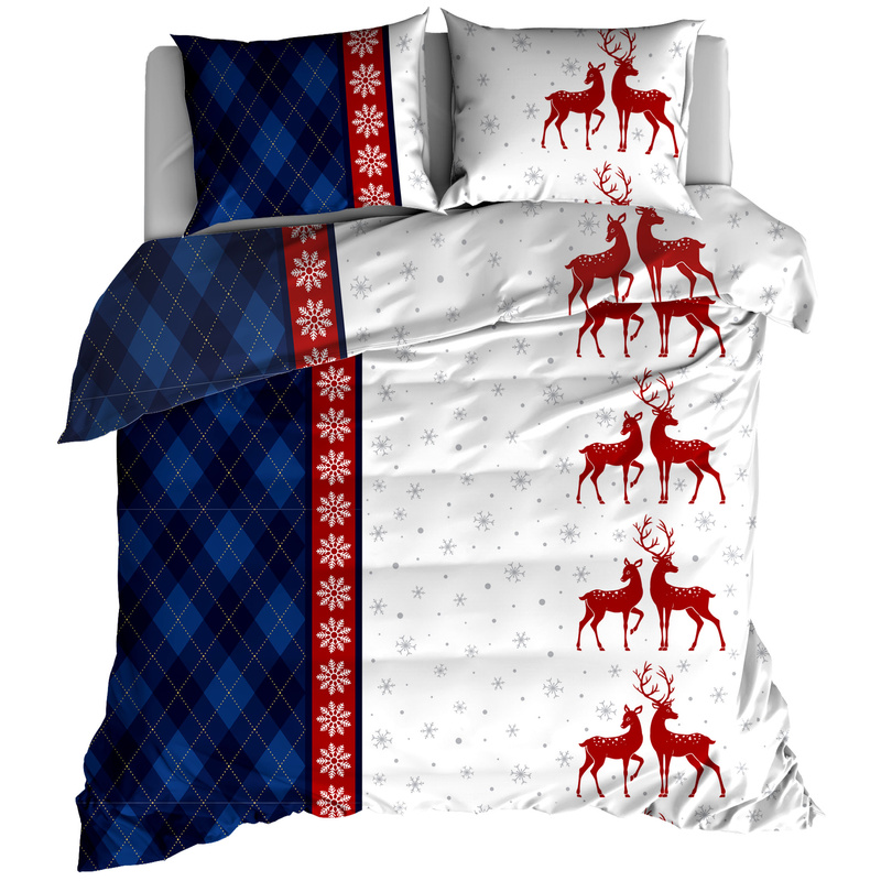 Pościel flanelowa Renifery granat 160x200