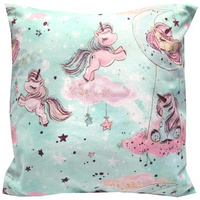 Poszewka bawełniana Jednorożce chmurka mięta 50x50