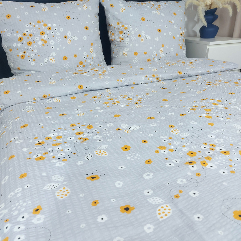 Pościel z kory Delikatne kwiaty w szarości 160x200