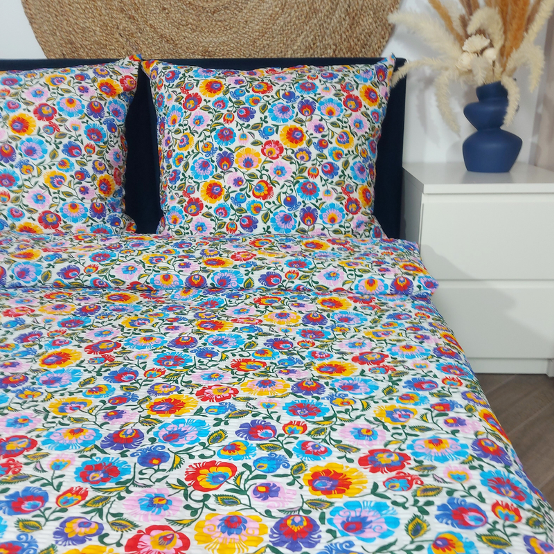 Pościel z kory Łowicka na bieli 140x200