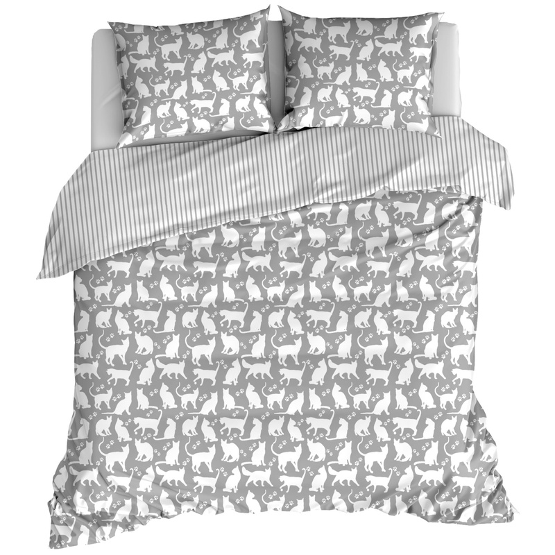 Pościel bawełniana Białe koty na szarym 150x200