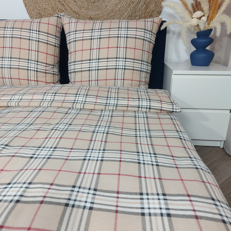 Pościel flanelowa Szkocka krata beż 160x200
